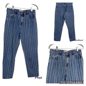 Pacsun Women's Medium-Wash White Striped 90s Y2K Zip Fly Mom Denim Jeans Size 28